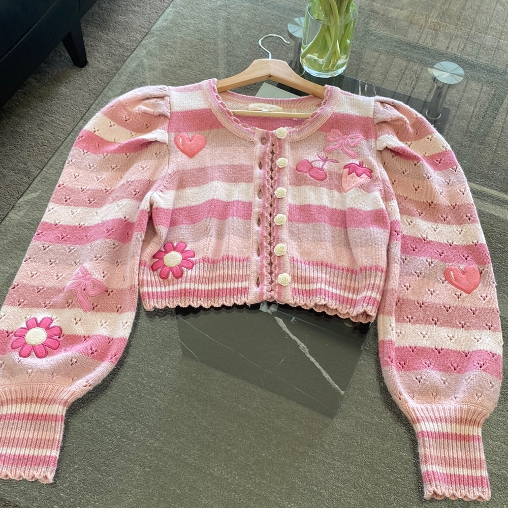 Love shack fancy vintage pink striped cropped cardigan limited edition